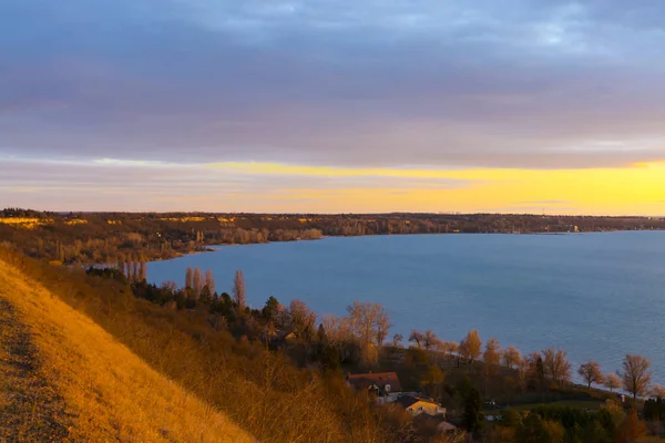 Naplemente Balatonakarattyai Hegyről Télen — Stock Fotó