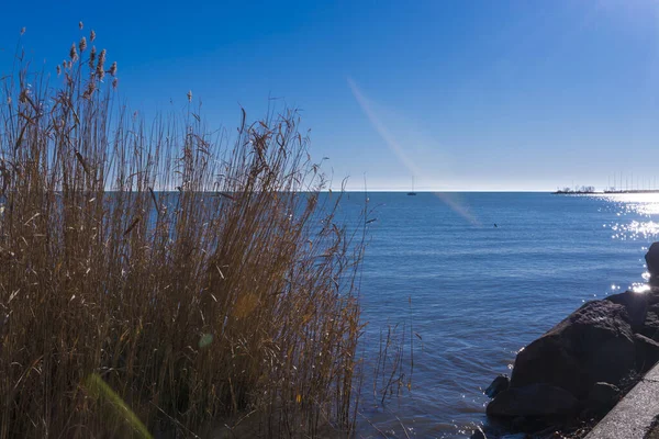 Balatonalmádi Strand Egy Napos Téli Napon — Stock Fotó