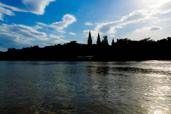 Stadsgezicht Van Szeged Vanaf Het Strand Van Tisza Rivier — Stockfoto