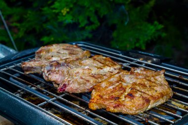 Making grilled spare ribs in the garden