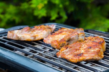 Making grilled spare ribs in the garden