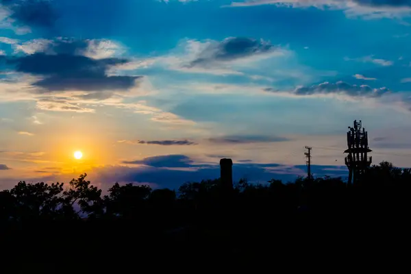 Захід Сонця Пагорба Балатонкенезе Оглядова Вежа — стокове фото