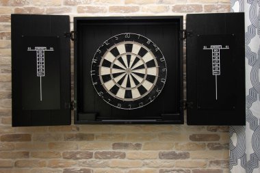 Wall Hung Dart Board Cabinet With Scoring On Fold Old Doors clipart