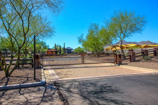 Metal Security Entrance Gate At Housing Subdivision