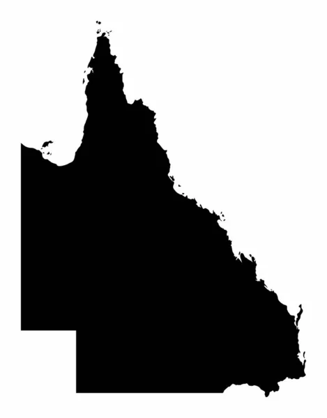 オーストラリアの白い背景に隔離されたクイーンズランド州のシルエットマップ — ストックベクタ