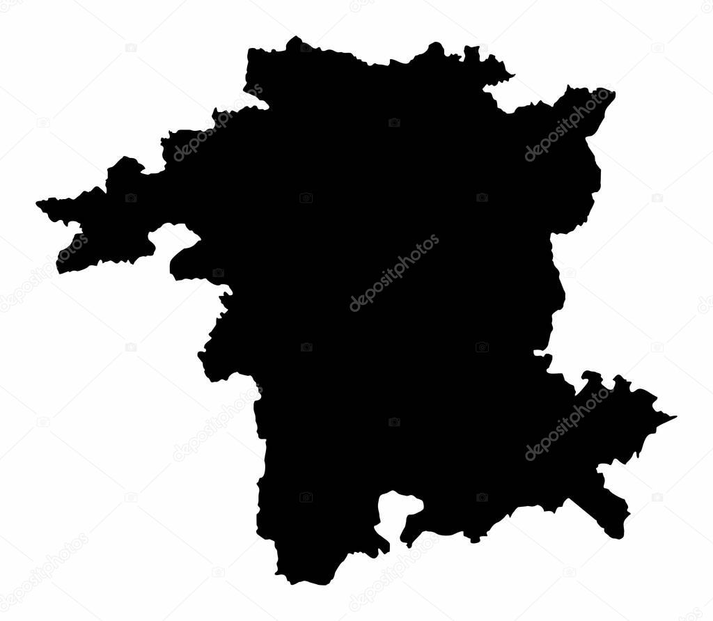 Worcestershire county silhouette map isolated on white background, England