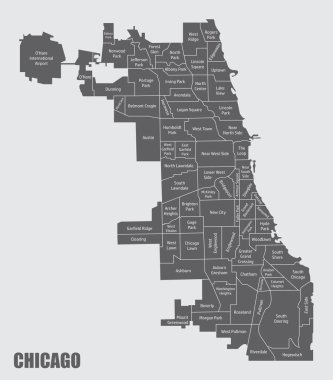 Chicago City, etiketli idari harita, ABD