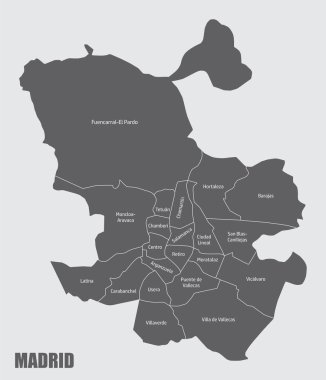 Etiketli Madrid şehri yönetim haritası, İspanya