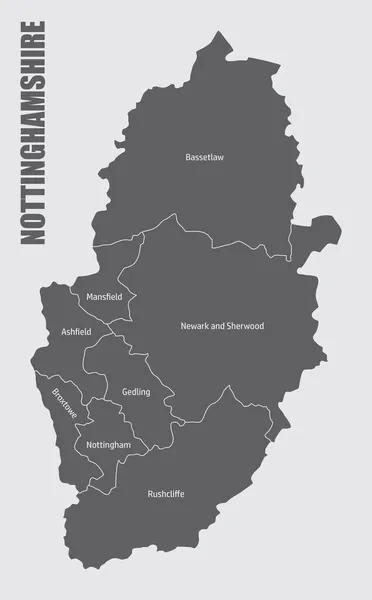 Mapa Administrativo Del Condado Nottinghamshire Inglaterra Mapa Aislado Con Etiquetas — Vector de stock