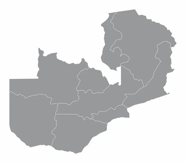 Mapa Administrativo Zâmbia Isolado Sobre Fundo Branco — Vetor de Stock