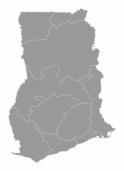Mapa Administracyjna Ghany Odizolowana Białym Tle — Wektor stockowy