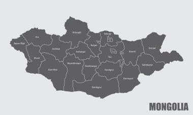 Moğolistan yönetim haritası. Etiketlerle izole edilmiş harita.