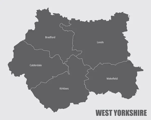 Західний Йоркшир Адміністративна Карта Етикетками Англія — стоковий вектор