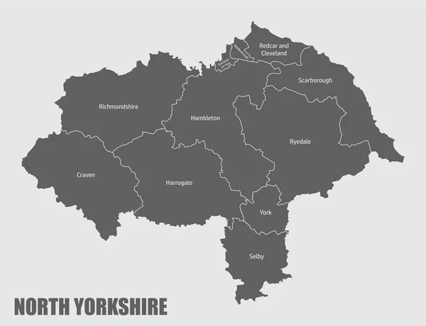 North Yorkshire County Administratieve Kaart Met Labels Engeland — Stockvector