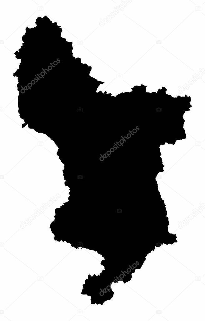 Derbyshire county, silhouette map isolated on white background, England