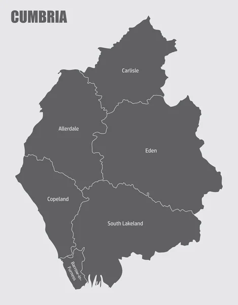 Condado Cumbria Mapa Administrativo Con Etiquetas Inglaterra — Vector de stock