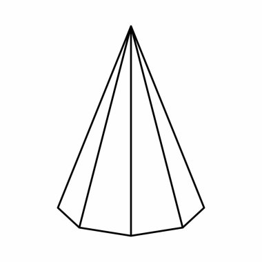 Sekizgen piramit geometrik şekli. Beyaz arkaplanda siyah çizgiler.