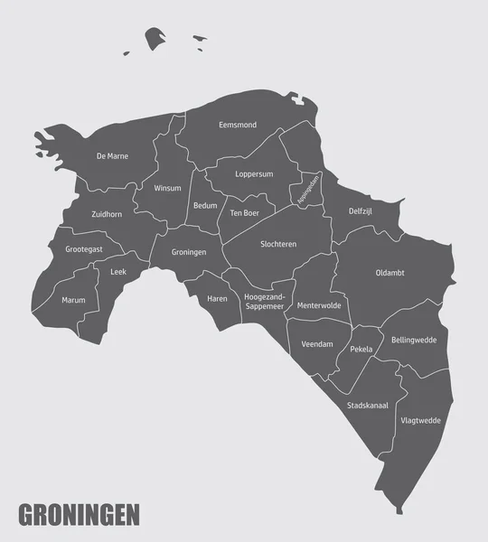 オランダのグラニンゲン州 ラベル付き行政地図 — ストックベクタ