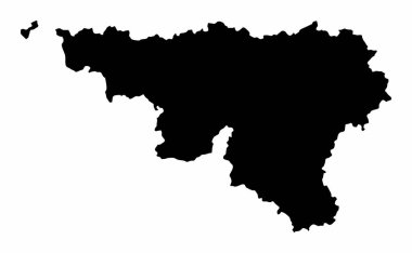 Wallonia bölgesi, siluet haritası beyaz arka planda izole edilmiş, Belçika