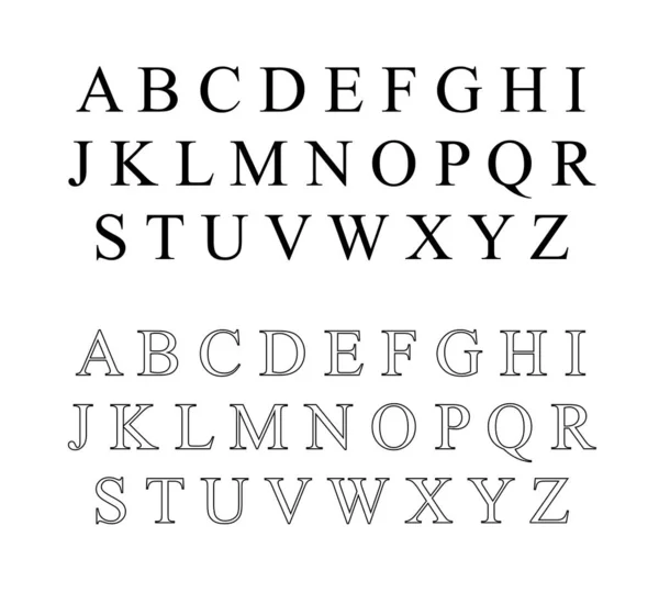 Basic Latin Uppercase Alphabet Black White Symbols Set — Vetor de Stock