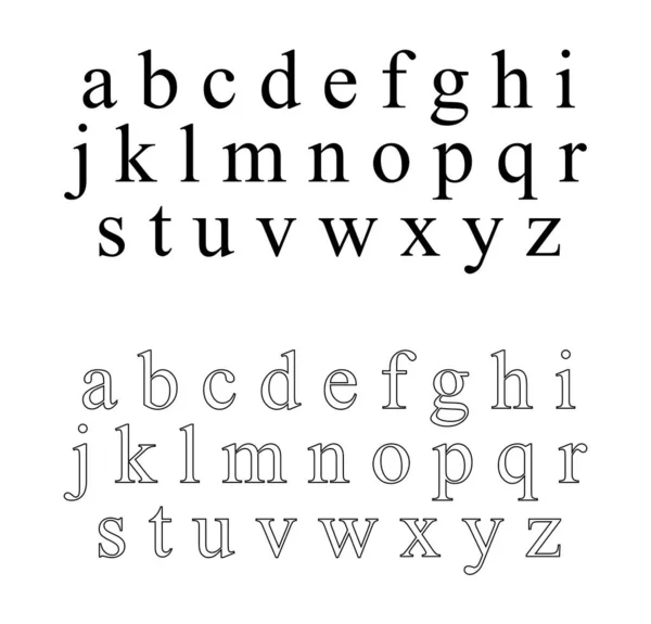 Basic Latin Lowercase Alphabet Conjunto Símbolos Preto Branco —  Vetores de Stock