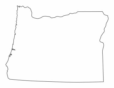 Oregon Eyaleti haritası. Beyaz arka planda siyah çizgiler.