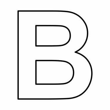 Latin B büyük harf sembolü. Beyaz arkaplanda siyah çizgiler.
