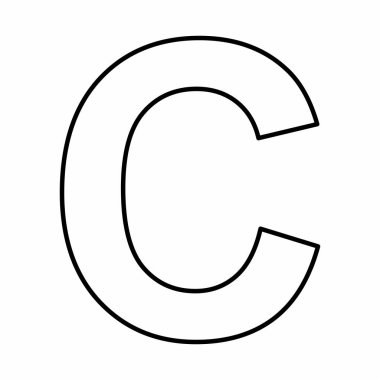 Latin C büyük harf sembolü. Beyaz arkaplanda siyah çizgiler.