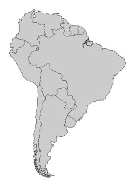 South America divided in countries. Isolated map on white background.