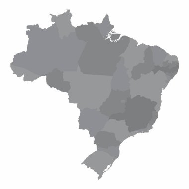 Brazil administrative map divided in states. Isolated map on white background.