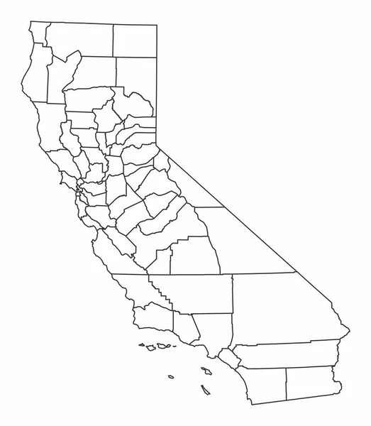 Διοικητικός Χάρτης Καλιφόρνια Μαύρο Περίγραμμα Λευκό Φόντο — Διανυσματικό Αρχείο