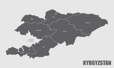 Etiketli Kırgızistan idari haritası, Asya