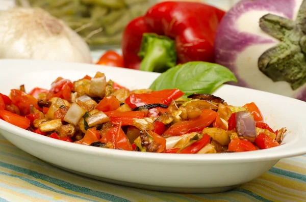 Eggplant salad and peppers Stock Image