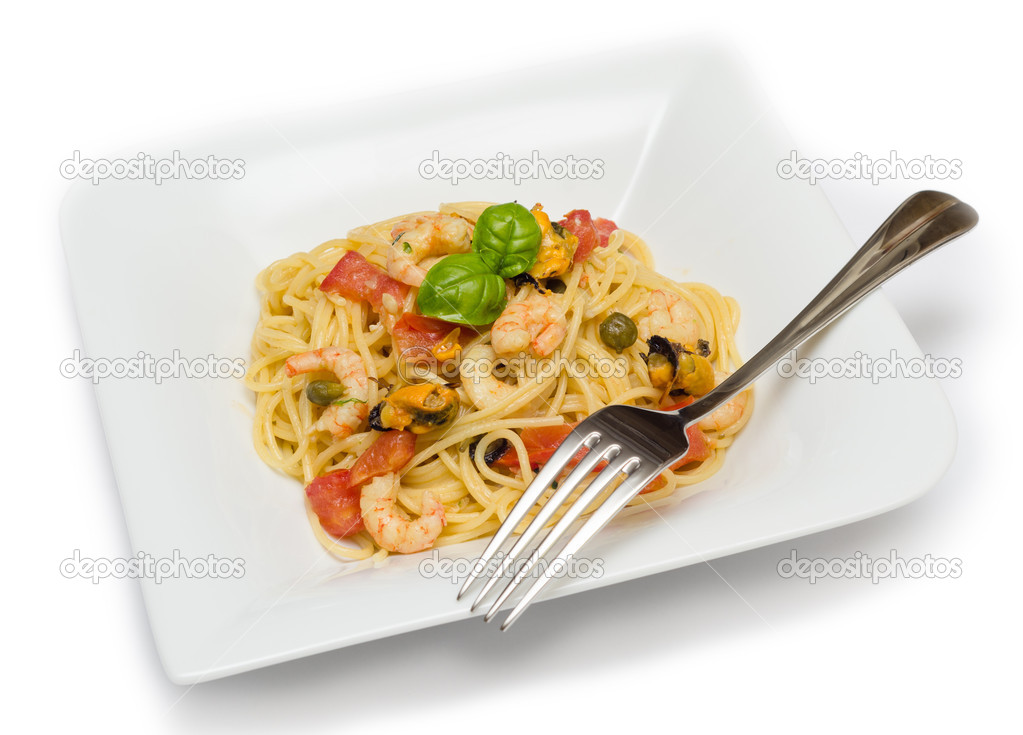spaghetti with seafood - 图库照片