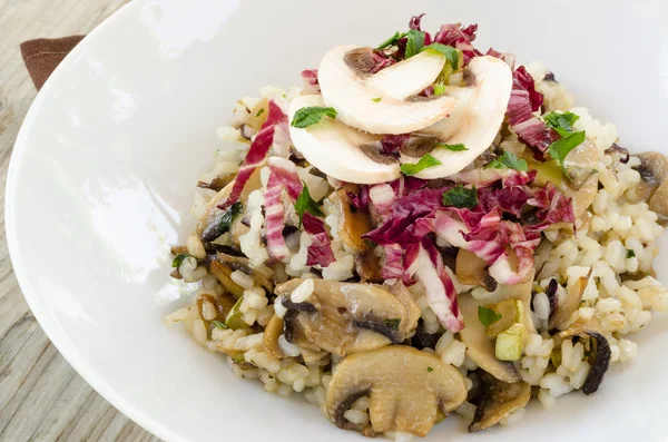 Risotto med svamp, zucchini, radicchio och persilja — Stockfoto