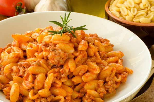 Malloreddus with ragout, sardinian cuisine — Stock Photo, Image