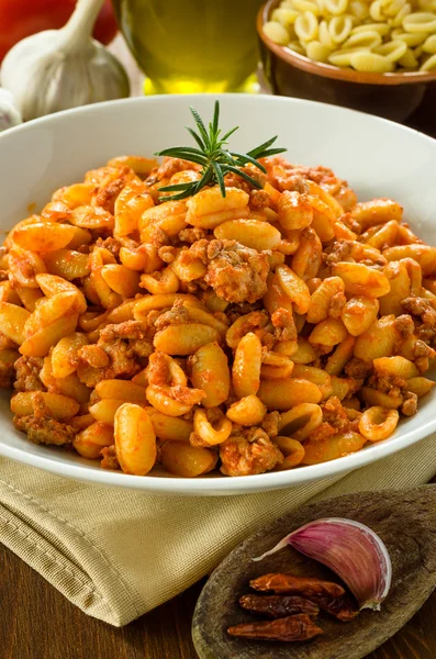 Malloreddus with ragout, sardinian cuisine — Stock Photo, Image