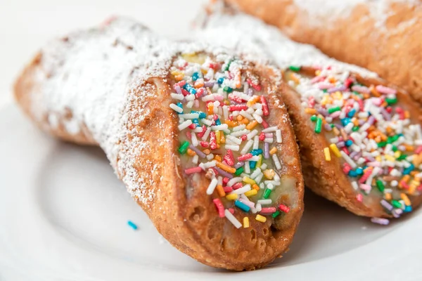 Närbild Siciliansk Cannoli Traditionell Italiensk Dessert — Stockfoto