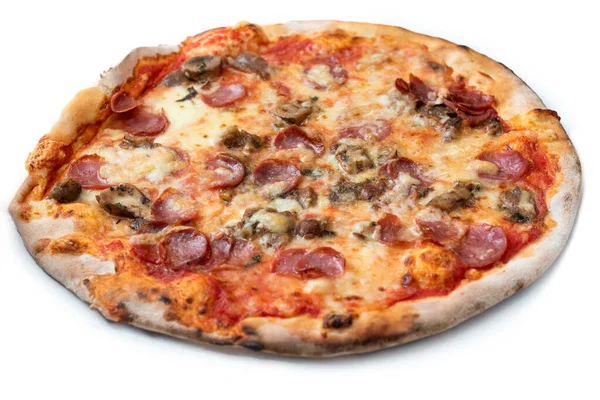 Delicious Pizza Porcini Pork Salami Italian Cuisine — Stock Photo, Image