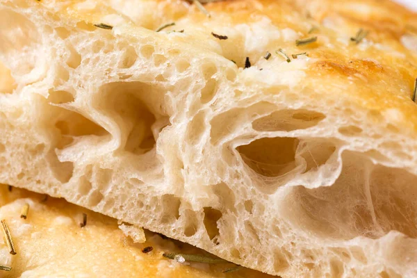 Primer Plano Focaccia Romana Con Sal Romero Comida Italiana — Foto de Stock