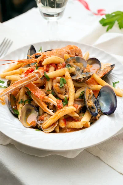 Plate Delicious Rigatelli Seafood Sauce Italian Pasta — Stockfoto