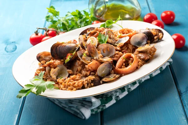 Risotto Alla Pescatora Typical Italian Recipe Seafood Risotto — Stok Foto