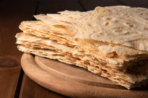 Pane Carasau Traditional Thin Crunchy Flatbread Sardinia Made Durum Wheat — Stock Photo, Image