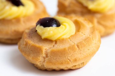 Zeppole di San Giuseppe, Saint Joseph 's Zeppole, geleneksel Napoli tatlısı, İtalyan yemeği. 