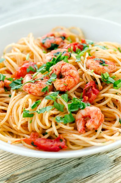 Food Close Delicious Spaghetti Shrimps — Stock Photo, Image