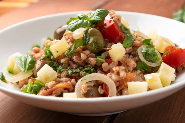 Pearl Barley Vegetables Basil White Plate — Stockfoto