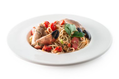 Dish of spaghetti with crab sauce, Mediterranean food