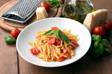 close-up shot of delicious Italian pasta