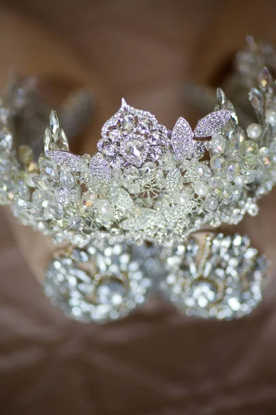 Een Luxe Tiara Voor Een Bruid Prinses Close Sieraden Accessoires — Stockfoto