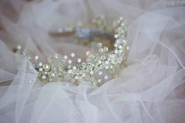 Een Luxe Tiara Voor Een Bruid Prinses Close Sieraden Accessoires — Stockfoto